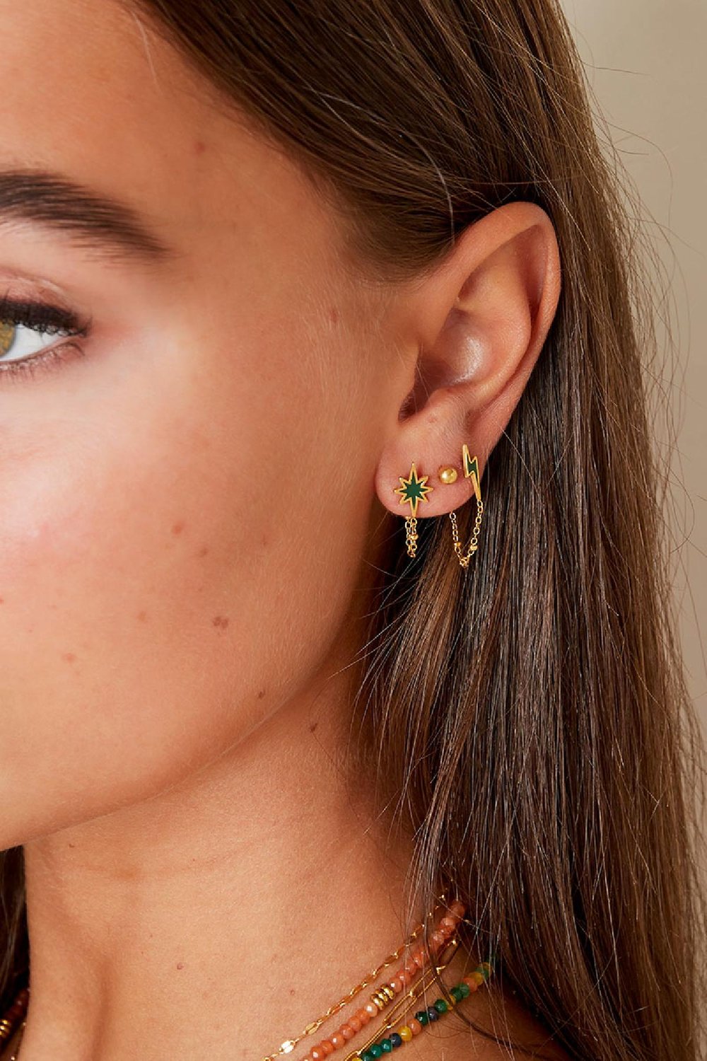 Earstud estrella y cadena Morado Acero inoxidable h5Imagen3